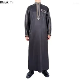 Ethnic Clothing 2024 Abaya Islam Men Robe Muslim Dresses Djellaba Homme Fashion Solid Colour Shirts Arabic Dress Men's Gift