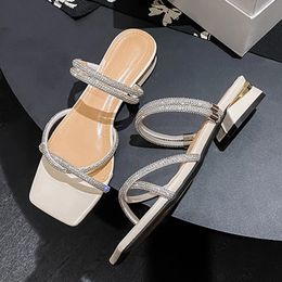 crystal narrow band gladiator sandals women two ways wear low heel sandalias mujer35-43 glitter rhinestone summer schoenen dames 240312