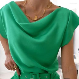 Women's Blouses Chic Fashion Swing Collar Draped Women 2024 Spring Solid Office Lady Tops Pullover Summer Short Sleeve Streetwear Shirts