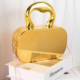 Shoulder Bags Metal Handles Metallic Evening Bag Box Women Chain Strap Solid Colour Crossbody Vintage Square