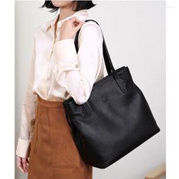 Evening Bags Genuine Leather Bag Women Luxury Designer Purse Handbag High Capacity Top-handle Shoulder Bucket Tote Black Quality Cowhide