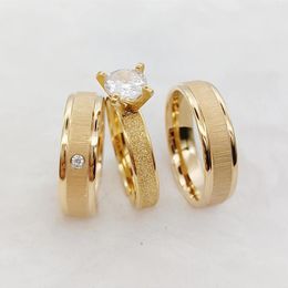 Cluster Rings Girlfriend And Boyfriend Lovers 24k Gold Plated Titanium Steel Jewellery Wedding Engagement Bridal Sets For Men Women