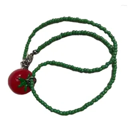 Pendant Necklaces Tomato Collarbone Necklace For Dopamine Sweet Cool Choker Multilayer Beaded Jewelry Gift 4XBF