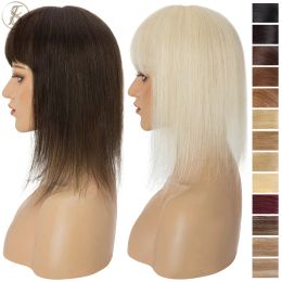 Toppers TESS Human Hair Toppers 8.5x8.5cm Women Topper 2cm Hair Vortex Natural Hair Wigs Centre Crown Machinemade Hairpiece With Bangs