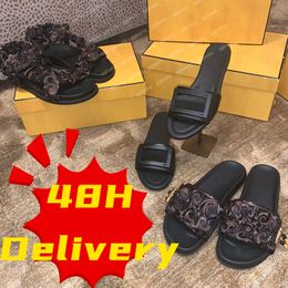 Women slides designer slippers leather flats sandal summer beach mules shoes silk fabric gladiator ladies loafers fashion flip flops black, brown, green sandals