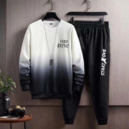 Men's Tracksuits Gradient Top Trousers Set Men Casual Two-piece Suit Stylish Contrast Tracksuit Loose Fit Pants For Fall