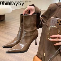 Boots Autumn and Winter Short Plush Womens Ankle Boots Fashion Pointed Toe Womens Elegant Chelsea Pump Shoes Thin High Heel Short Boots Q240321