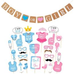 Baby Shower Party Decorations Boy or Girl Gender Reveal Party Supplies with Photo Booth Props LL