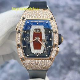 Nice Wristwatch RM Wrist Watch Collection Rm037 Snowflake Diamond Red Lip 18k Rose Gold Material Date Display Women's