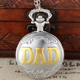 Silver And Gold DAD Theme Full Quartz Engraved Fob Retro Pendant Pocket Watch Chain Gift2239