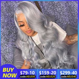 Silver Grey Body Wave Lace Front Wig 13x4 13x6 Lace Frontal Human Hair Wigs Transparent Brazilian Hair Colored Wigs for Women