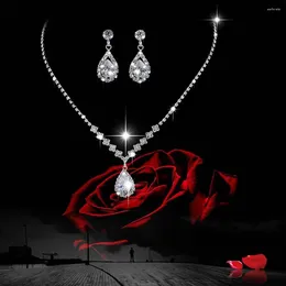 Necklace Earrings Set Wedding Bridal High Quality Rhinestone Bridesmaid Bride Cubic Zirconia Angel Teardrop Jewelry Accessories