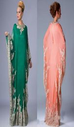 New Chiffon Kaftan Dubai Arabian Evening Dresses Long Sleeves Appliques Lace Fitted Muslim Mother Of The Bride Dresses Plus Size D7462362