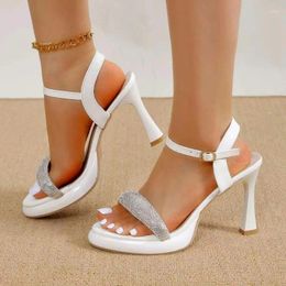 Dress Shoes 2024Women's Summer Luxury Rhinestone Designer Sexy Open Toe High Heels Outdoor Casual Party Women's Sandals Large Size