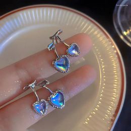 Dangle Earrings Korean Fashion Blue Moonstone Love Heart Earring Girls Aesthetic Set Pink Zircon Jewelry Wholesale Accessories