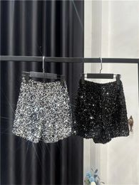 Fashion Black Velvet Shorts for Women Shiny Sequined Versatile Short Pants Female Chic Clubwear Shorts Solid Pants High Street 240321