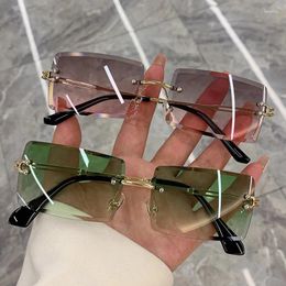 Sunglasses 2024 Vintage Fashion Rimless UV400 Rectangle Frameless Gradient Sun Shade Summer Travel Glasses For Women