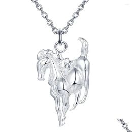 Pendant Necklaces 925 Sterling Sier 18 Inches Hanging Horse Necklace For Women Man Fashion Party Charm Jewelry Drop Delivery Pendants Ot9Ps