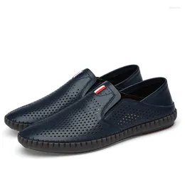 Casual Shoes 2024 Lightweight Loafers Men Leather Male Sneakers Office Breathable Hollow Out Comfortable Driving