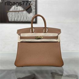 Genuine Leather Bk Designer Handbag 2024 Pure Manual Wax Thread Sewing Togo Calfskin Brown 25cm Handbag handmade