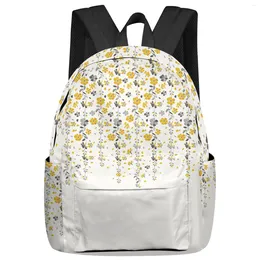 Backpack Yellow Grey Flowers Student School Bags Laptop Custom For Men Women Female Travel Mochila