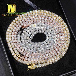 Ready Made Stock HOT Selling 3mm 4mm Moissanite Chain Tennis Chain Necklace Bracelet 18k Gold Plated Necklace Hip Hop Jewellery