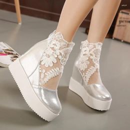 Dress Shoes Fashion Women Lace Wedge Heels Platform Pumps Sandals 11cm High Heel Women's Casual Thick Sole Laides