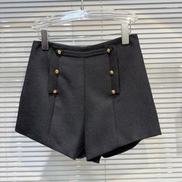 Women's Shorts PREPOMP 2024 Spring Summer Arrival Vintage Double Breasted Metal Buttons Black Tweed Women GP521