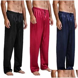 Mens Sleepwear Silk 2024 Pajamas Long Trousers Pants Bot Sleep Pyjamas Homewear Nightgown Satin Men Loose Drop Delivery Apparel Underw Oteax