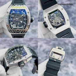 Athleisure Watch RM Wristwatch Montre RM010 Rear Diamond Mens Mechanical Watch 18K White Gold Material Hollow Dial