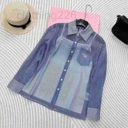 Women's Blouses & Shirts Designer High end Spring/Summer New minimalist white vertical stripe long sleeved light and thin shirt with bottom strap two-piece set D8DI