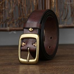 Belts 3.3cm/1.3'' Retro Washed Leather Belt Men's First-Layer Strap Brass Buckle Korean Style Women's Casual Waistband Unisex