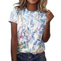 Новая большая футболка с универсальным принтом и тонким принтом, женская рубашка с круглым вырезом, свободная футболка с короткими рукавами с цветочным принтом, маленькая рубашка
