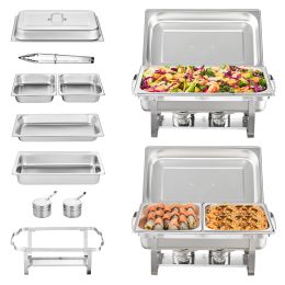 Processors VEVOR 8QT 2 Pack Chafing Dish Buffet Set Stainless Chafer w/ 2 Full & 4 Half Size Pans Rectangle Catering Warmer Server with Lid