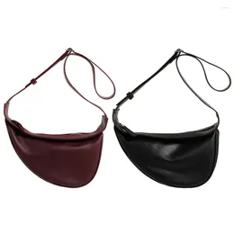 Bag Women Simple Crossbody PU Leather Vintage Sling Zipper Closure Solid Color Daily For Ladies