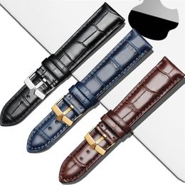 Watch Bands Smooth Genuine Leather Strap 17 19 20 21mm Blue Brown Black Calfskin Watchband For RX Date-just GMT CROWN Logo247V