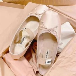Fashion luxury designer dress shoes women pink ballet bow french satin comfort casual flat shoe size 37-40