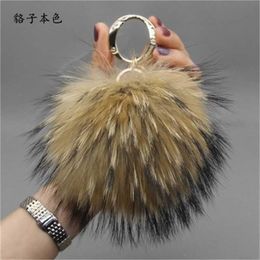 Luxury Brand 15 cm Real Fox Pom Poms Fur Pompom Ball High Quality Keychain Key Chain Metal Ring Pendant For Women F281 210409 5IPC