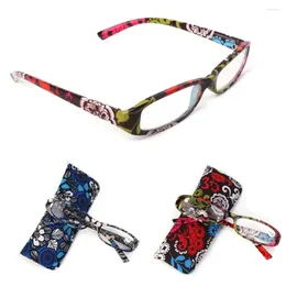 Sunglasses 2Pcs/Set Reading Glasses With Flower Pattern Bag Ultra Light Resin Square Eyeglasses Men Women Eye Protection Eyewear