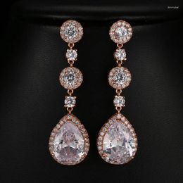 Dangle Earrings Floralbride Fashion Jewelry Anti-allergic Girls Cubic Zircon Earring Charm Water Drop Women Rose Gold Color
