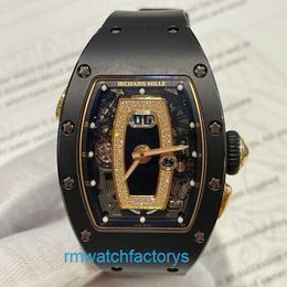 Casual Wristwatch Unisex RM Wrist Watch Womens Series 52.63x34.4mm Automatic Mechanical Calendar Womens Watch Black Ceramic Black Lip Dial with Diamond Rm037
