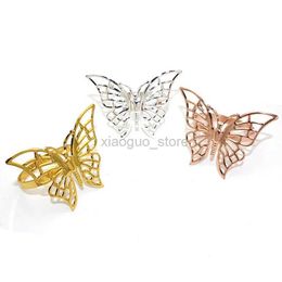 Towel Rings 12pcs Creative napkin ring metal gold napkin ring double butterfly napkin buckle paper towel ring wedding decoration supplies 240321