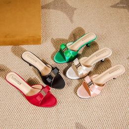 Slippers Ladies Summer Silk One Line Button Open Toe Slim Heel Sweet And Cute Mid High Fish Mouth Jelly Sandals