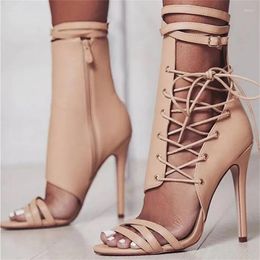 Dress Shoes Cross-tied Cover Heel Female Pumps Pink Open Toe Zapatos Mujer Spring Fashion Women Buckle Strap Boots