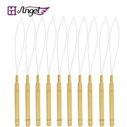 Needles Angels 60pcs Wooden Handle Pulling Needles for Micro Rings/Loop Hair Extensions Wire Threader Hook Pulling Hair Extension Tools