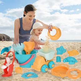 Sand Play Water Fun Summer Soft Plastic Baby Beach Toys Kids Mesh Bag Bath Play Set Beach Party Cart Bucket Sand Moulds Tool Water Game Toys Gifts 240321