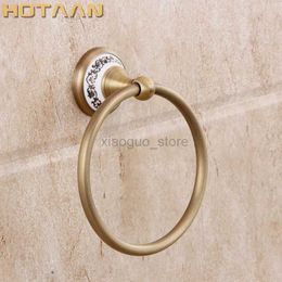 Towel Rings . Bathroom towel holder solid brass Wall-Mounted Round antique brass Towel Ring with ceramicTowel RackYT-11591 240321