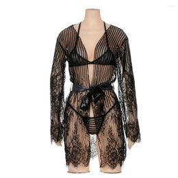 Bras Sets Dress Dressing Underwear Pyjamas Nightgown Erotic Lingerie Women Bathrobe Kimono Bikini Set Eyelash Lace