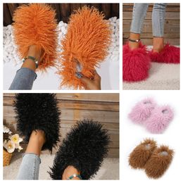 Sandal Fur Slippers Mule Women men Daily Wear Fur Shoe Slide White Black Orange Metal Chains Casual Flats Shoe Trainer GAI Sneakers