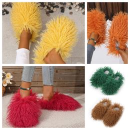 Sandal Fur Slippers Mule Women men Daily Wear Furs Shoes Slides White Black Orange Metal Chains Casual Flat Shoe Trainer GAI Sneaker